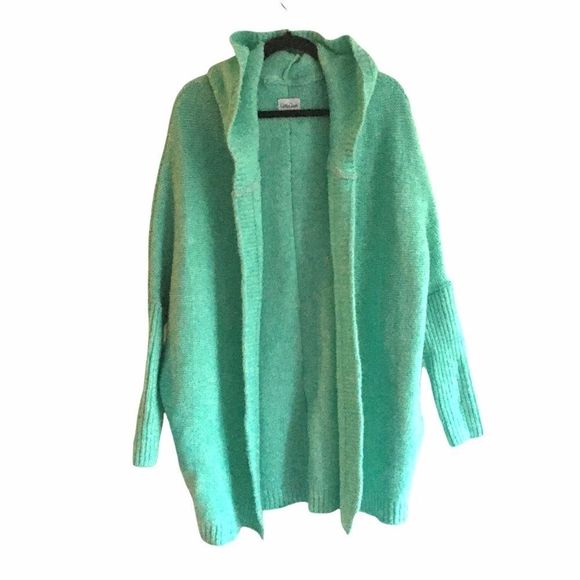 Anthropologie Sweaters - ME GUSTA Wool Open Cardigan Sweater Hood Mint Green L